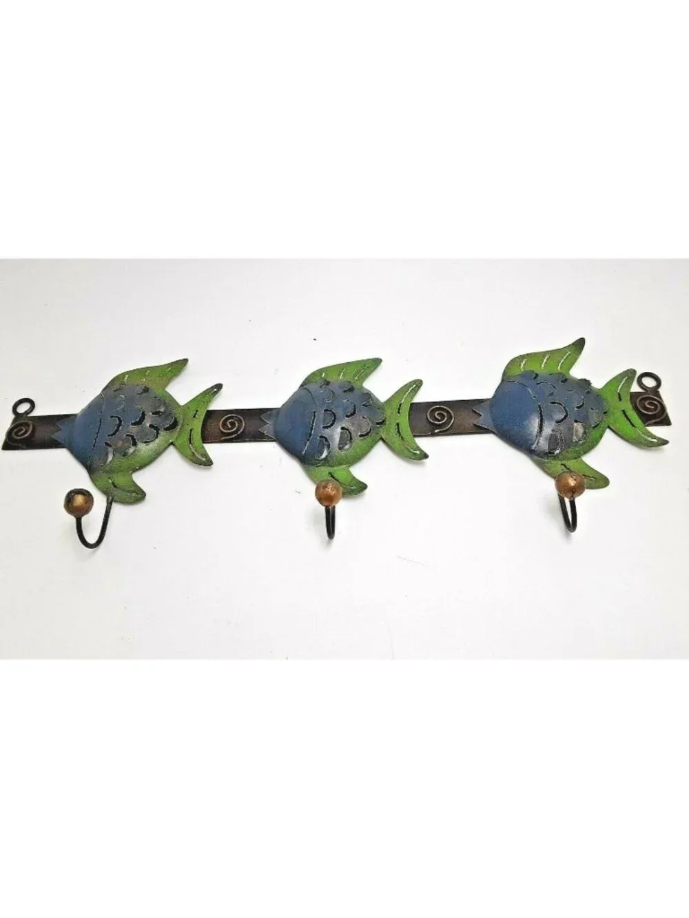 Tropical Fish Metal Wall 3 Hook Blue Green Cabin Cottage Lodge